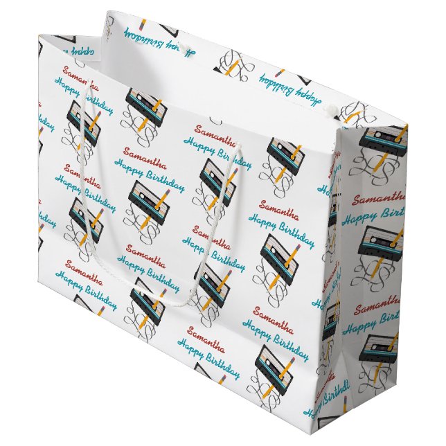 Bolsa De Regalo Grande Funny 80 Music Retro Cassette Tape Nombre de cumpl (Angulo Anverso)