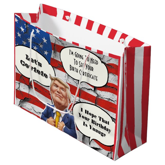 Bolsa De Regalo Grande Funny Cumpleaños de Trump (Angulo Anverso)