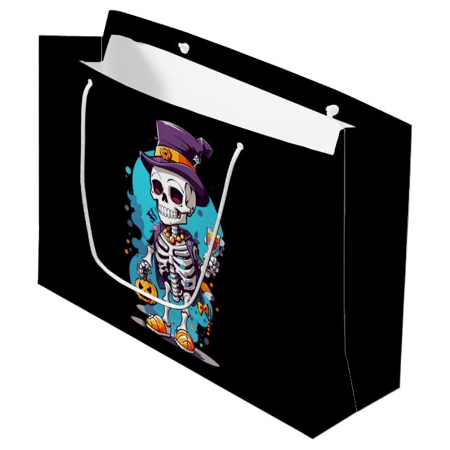 Bolsa De Regalo Grande Funny Halloween Skeleton con sombrero superior (Angulo Anverso)