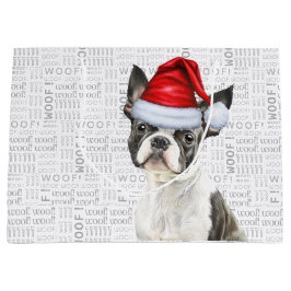 Bolsa De Regalo Grande Funny Navidades Perro Boston Terrier feriado