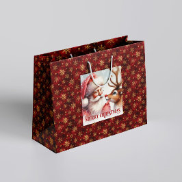 Bolsa De Regalo Grande Funny Santa and Rudolph Cartoon Kids Christmas