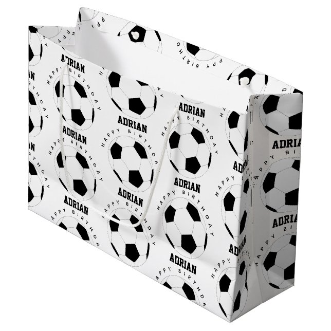 Bolsa De Regalo Grande Fútbol baloncesto nombre personalizado cumpleaños (Angulo Anverso)