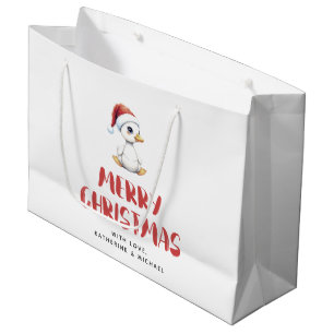 Bolsa De Regalo Grande Ganso Pato de Navidad Personalizado Acuarela