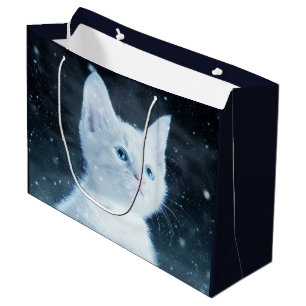 Bolsa De Regalo Grande Gatito blanco lindo con ojos azules de Bonito