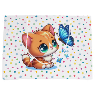 Bolsa De Regalo Grande Gatito/Gato lindo & mariposa