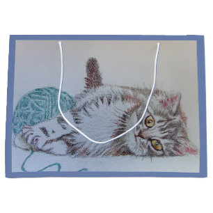 Bolsa De Regalo Grande Gatito gris lindo del gato de Tabby que juega el