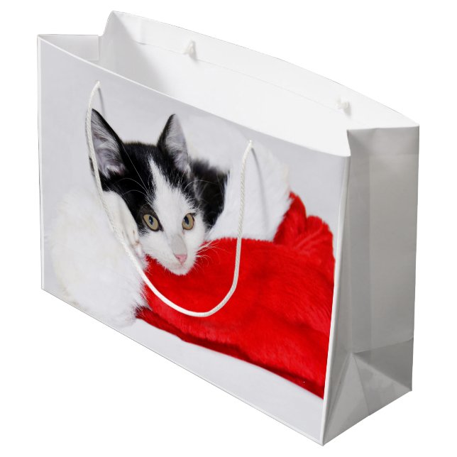Bolsa De Regalo Grande Gatito lindo en Santa Hat (Angulo reverso)