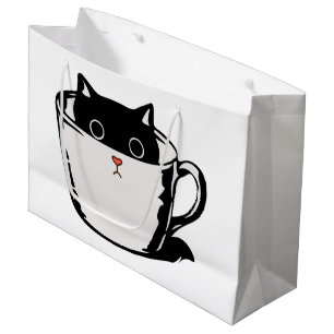 Bolsa De Regalo Grande Gatito negro con nariz roja escondido en una taza