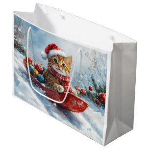 Bolsa De Regalo Grande Gato abisinio en trineo Deja que nieve Navidad