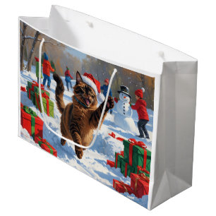 Bolsa De Regalo Grande Gato Abisinio Escena Navideña Festiva de Nieve