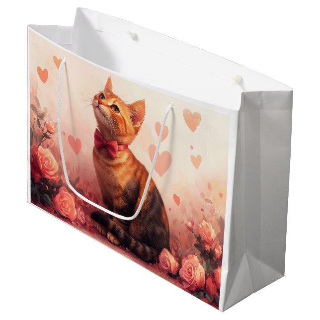 Bolsa De Regalo Grande Gato abisino con Rosas - El día de San Valentín (Angulo Anverso)