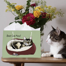 Bolsa De Regalo Grande Gato atigrado lindo Día de la Madre verde