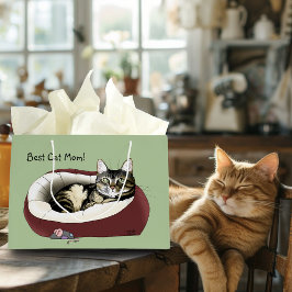 Bolsa De Regalo Grande Gato atigrado lindo Día de la Madre verde