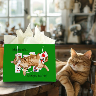 Bolsa De Regalo Grande Gato atigrado naranja divertido jugando cartas de