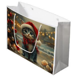 Bolsa De Regalo Grande Gato Azul Oriental Navideño Vintage Playa