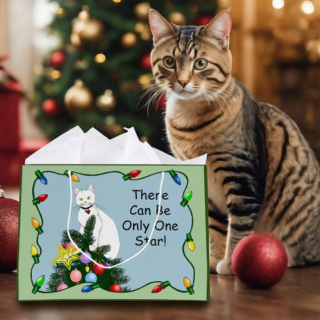 Bolsa De Regalo Grande Gato blanco divertido del árbol de Navidad (Subido por el creador)