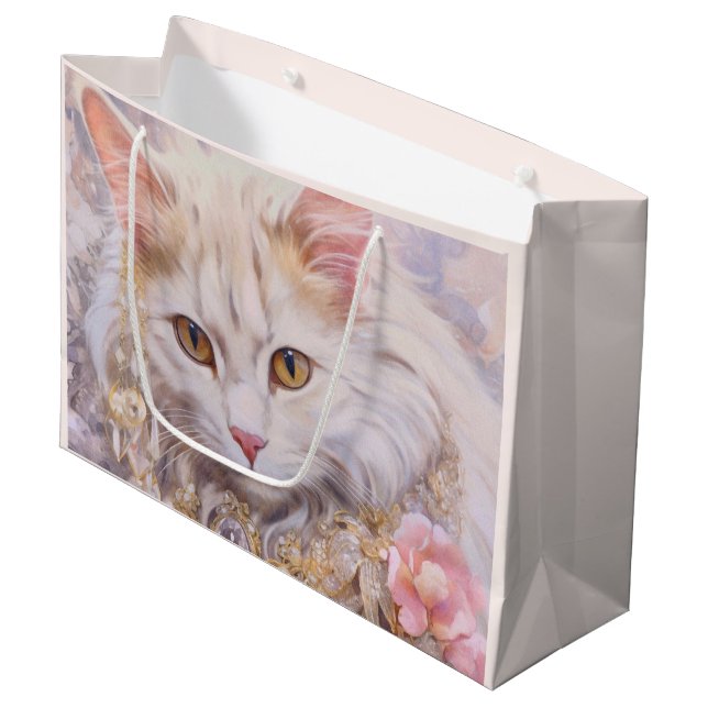 Bolsa De Regalo Grande Gato blanco elegante en joyas de lujo (Angulo Anverso)