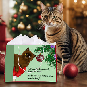 Bolsa De Regalo Grande Gato de adorno de Navidad marrón