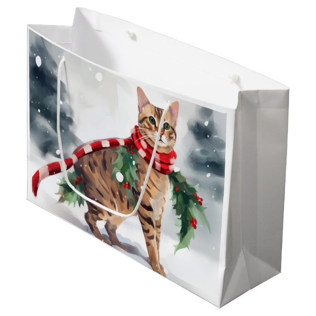 Bolsa De Regalo Grande Gato de Bengala en Navidades de nieve (Angulo Anverso)