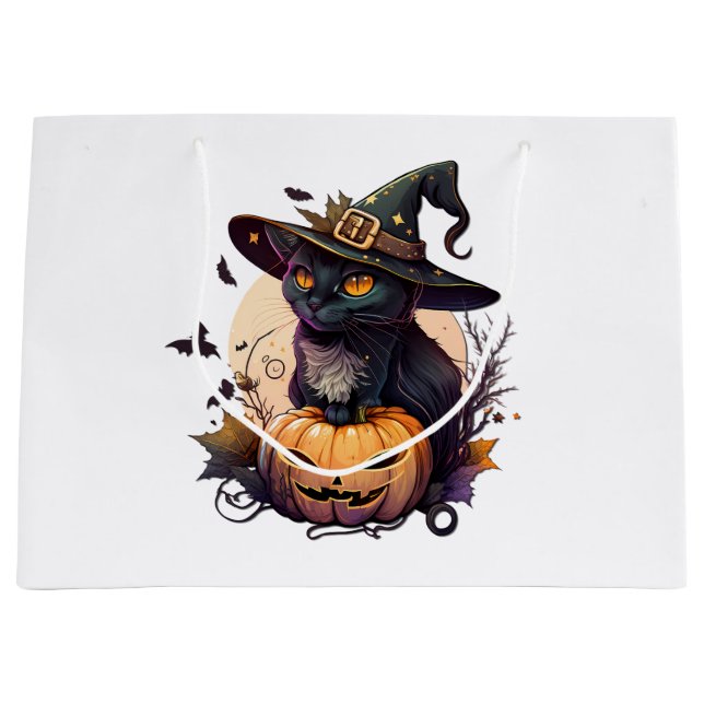 Bolsa De Regalo Grande Gato de bruja para Halloween (Anverso)
