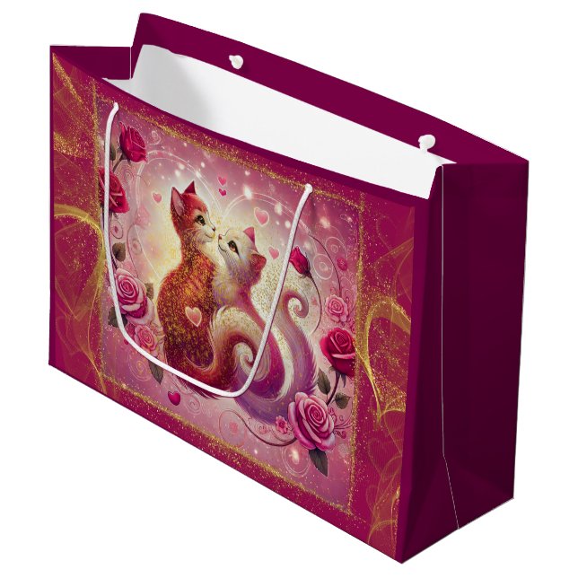 Bolsa De Regalo Grande Gato de marrón retro - (Angulo Anverso)