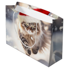 Bolsa De Regalo Grande Gato de Navidad Maine Coon en la Nieve