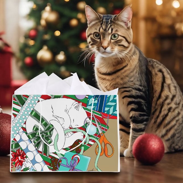 Bolsa De Regalo Grande Gato de Navidades blancos (Subido por el creador)