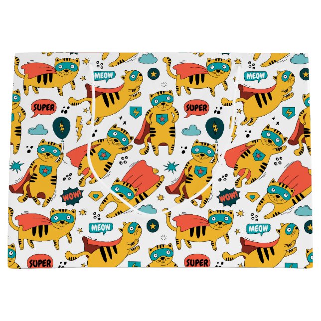Bolsa De Regalo Grande Gato de superhéroe gracioso (Anverso)