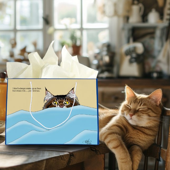 Bolsa De Regalo Grande Gato de Tabby Peeking Blue Funny (Subido por el creador)