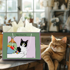 Bolsa De Regalo Grande Gato de Tuxedo del Día de la Madre