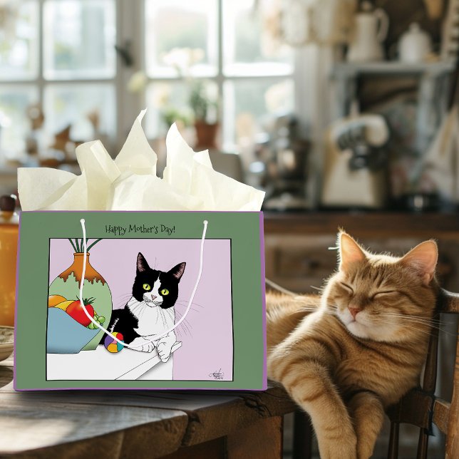 Bolsa De Regalo Grande Gato de Tuxedo del Día de la Madre (Subido por el creador)