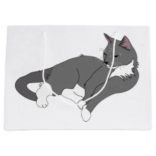 Bolsa De Regalo Grande Gato de Tuxedo Gris y Blanco