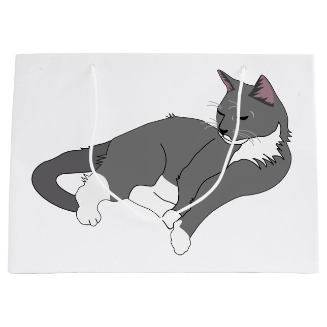 Bolsa De Regalo Grande Gato de Tuxedo Gris y Blanco (Anverso)
