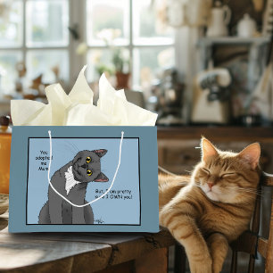 Bolsa De Regalo Grande Gato Divertido Día de la Madre Gato Gris Azul