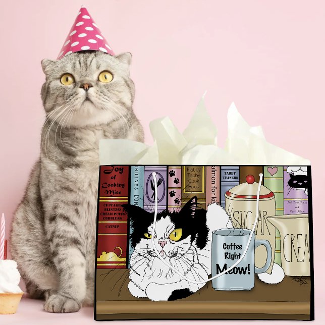 Bolsa De Regalo Grande Gato Esmoquin Amante del Café Cocina Divertida (Subido por el creador)