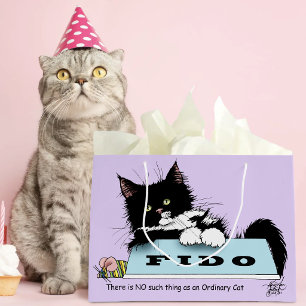Bolsa De Regalo Grande Gato Esmoquin Divertido Tazón de Perro Púrpura
