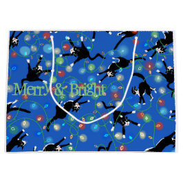 Bolsa De Regalo Grande Gato gracioso y las luces de los Navidades