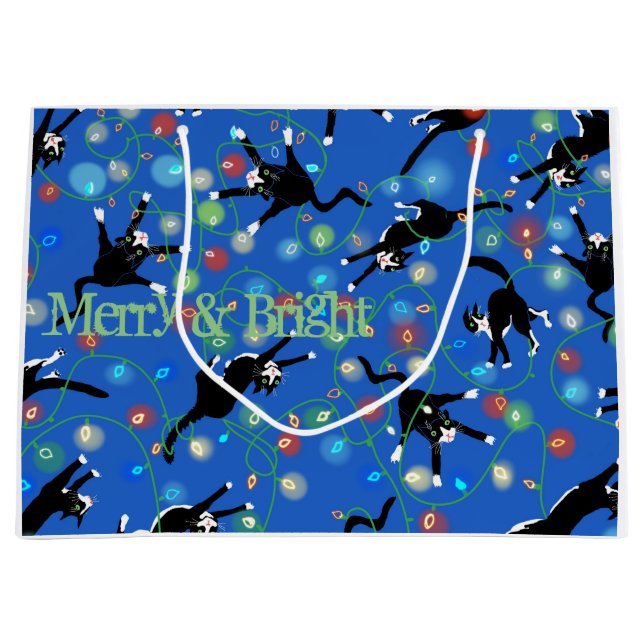 Bolsa De Regalo Grande Gato gracioso y las luces de los Navidades (Anverso)