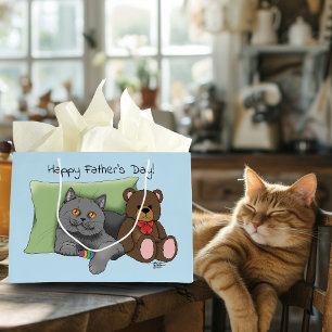 Bolsa De Regalo Grande Gato gris del día del padre