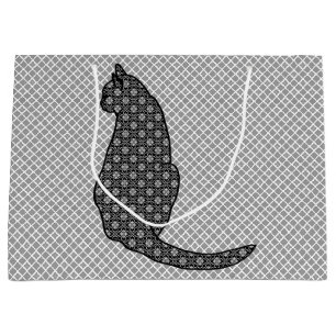 Bolsa De Regalo Grande Gato japonés - Impresión de kimono negro y blanco