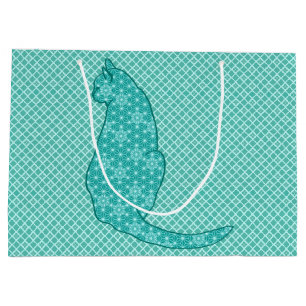 Bolsa De Regalo Grande Gato japonés - Impresión de kimono turquesa