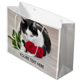 Bolsa De Regalo Grande Gato lindo con la rosa roja