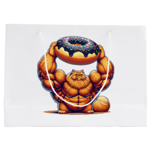 Bolsa De Regalo Grande Gato musculoso levantando donut