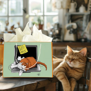 Bolsa De Regalo Grande Gato Naranja Divertido Portátil Verde Trabajo Casa
