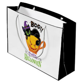 Bolsa De Regalo Grande Gato negro boo, calabaza temerosa café Halloween