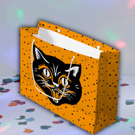 Bolsa De Regalo Grande Gato negro clásico de Halloween Face feliz Estrell