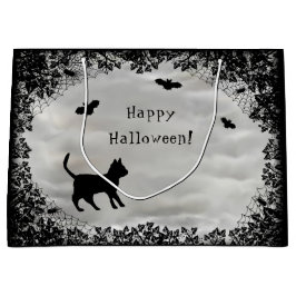 Bolsa De Regalo Grande Gato negro con murciélago, ¡Feliz Halloween!