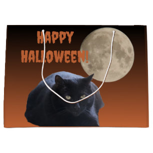 Bolsa De Regalo Grande Gato negro de la luna llena de Halloween