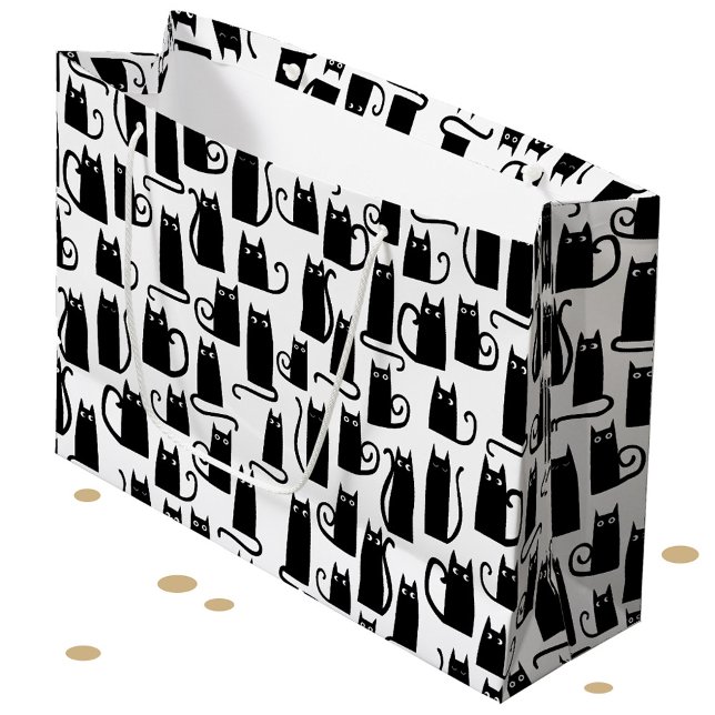 Bolsa De Regalo Grande Gato negro divertido (Fun lucky black cat pattern gift bag for animal lovers)