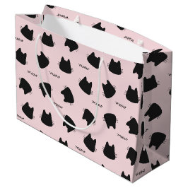 Bolsa De Regalo Grande Gato Negro Lindo Patrón Rosa Meow Gatito